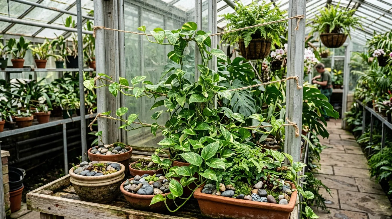 Pothos on String or Wire in a Greenhouse
